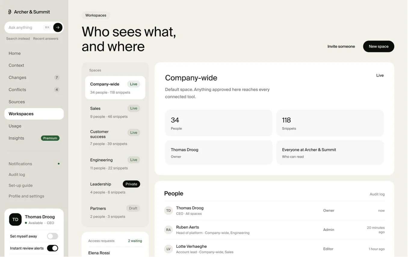 Workspaces in the Archer & Summit dashboard